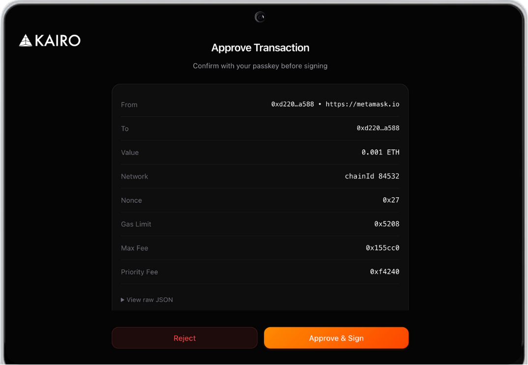 Approve transaction interface